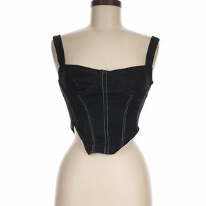 Zara Black and White Denim Corset Top Women Zip Up Medium